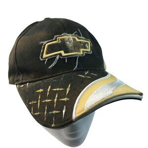 Chevy Baseball Cap Hat Factory Distressed Faux Metal Design Pattern Black Gold u